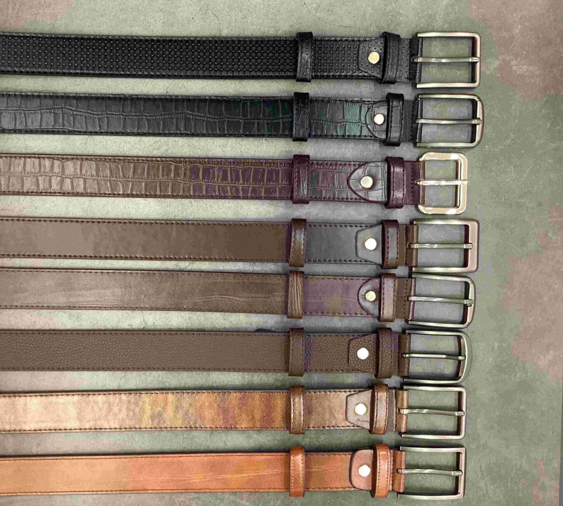 Recycled eco leather belt, 1 3/8 inches wide, in different embossed finishes