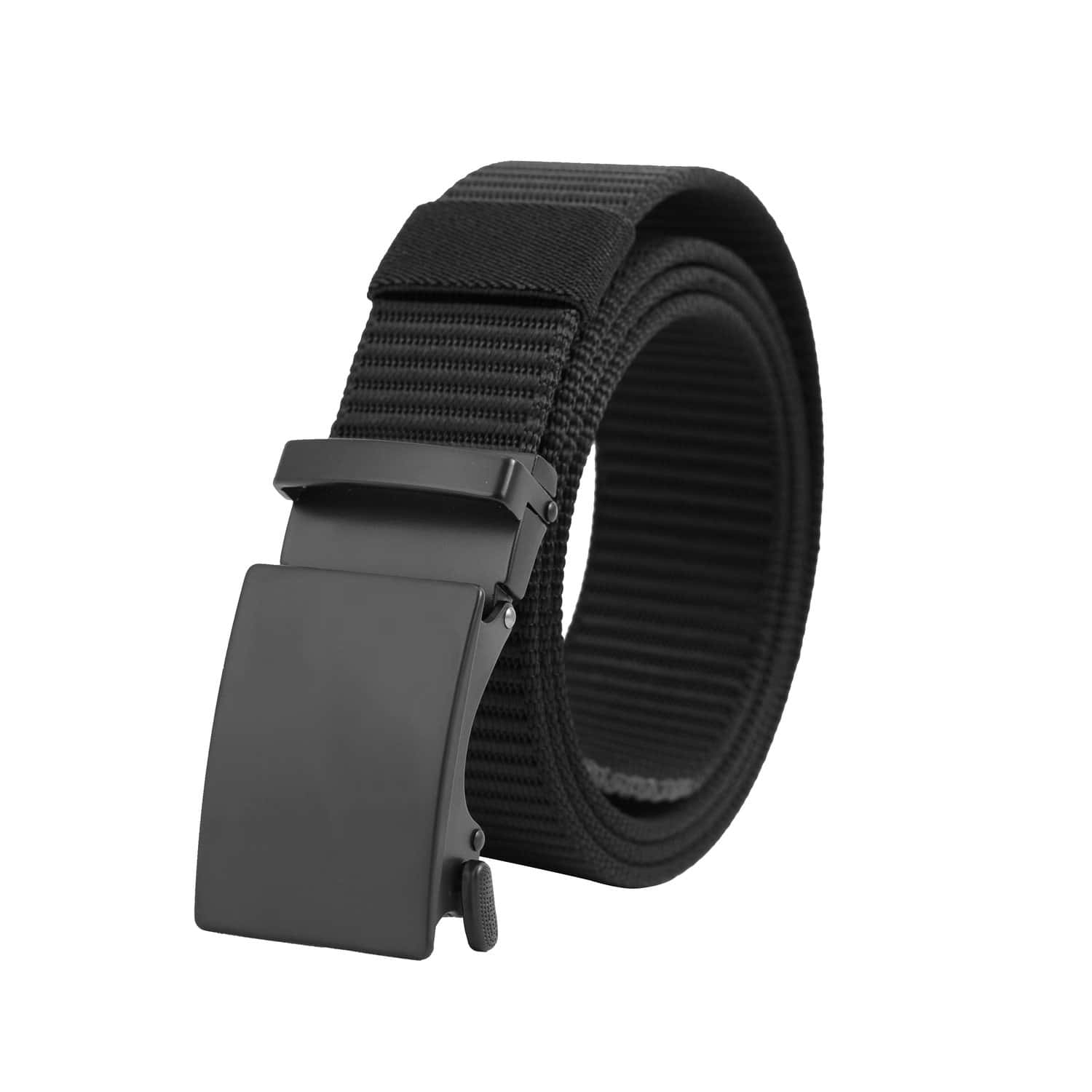 Nylon ratchet belt with quick-release buckle