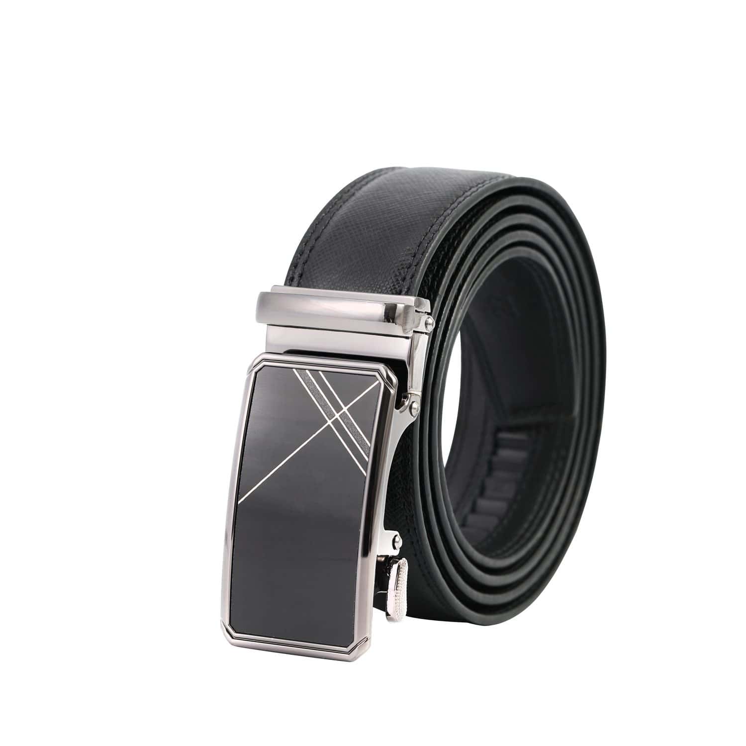 Genuine leather ratchet belt with zinc alloy buckle