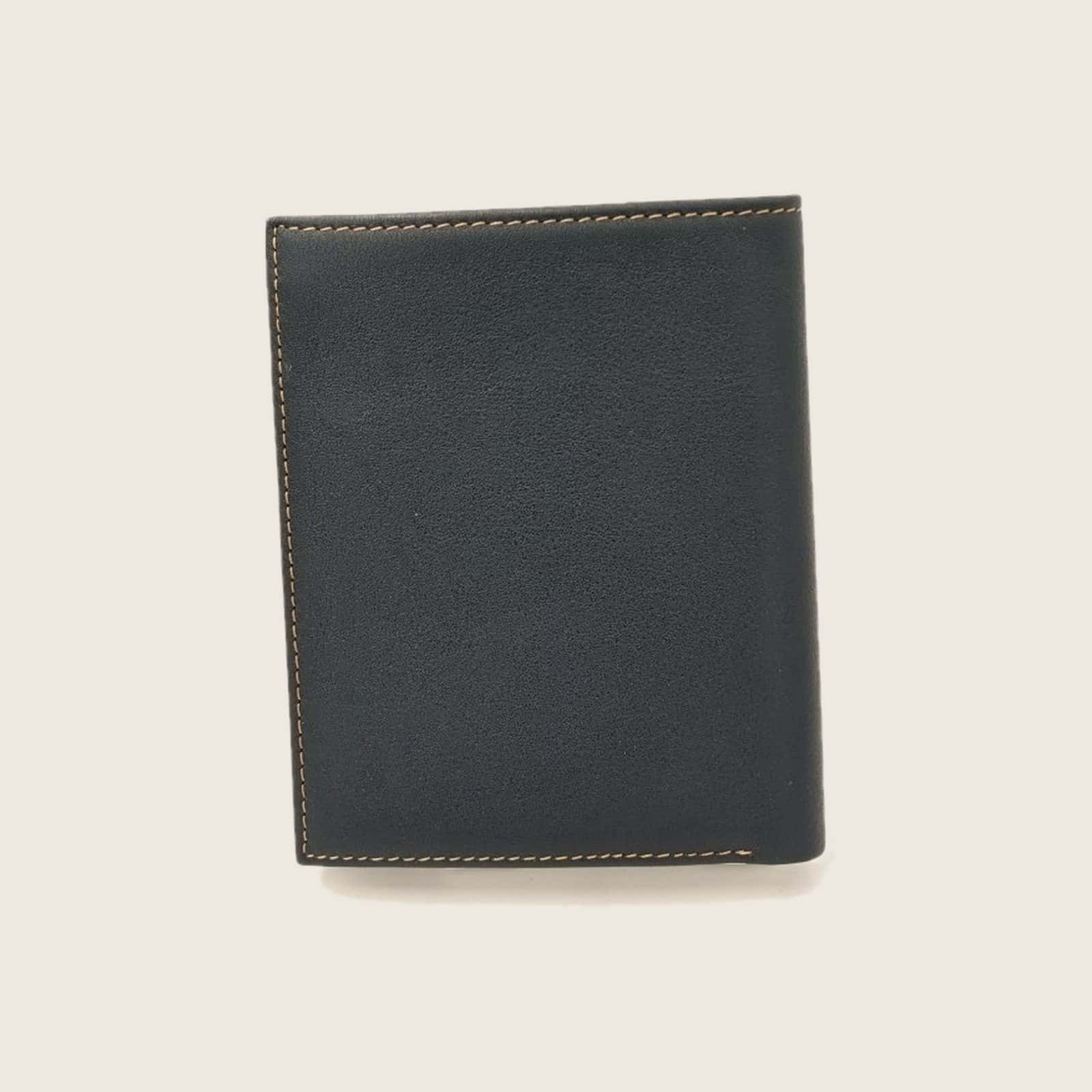 Two-tone vertical wallet with straight-line navy and brown panels