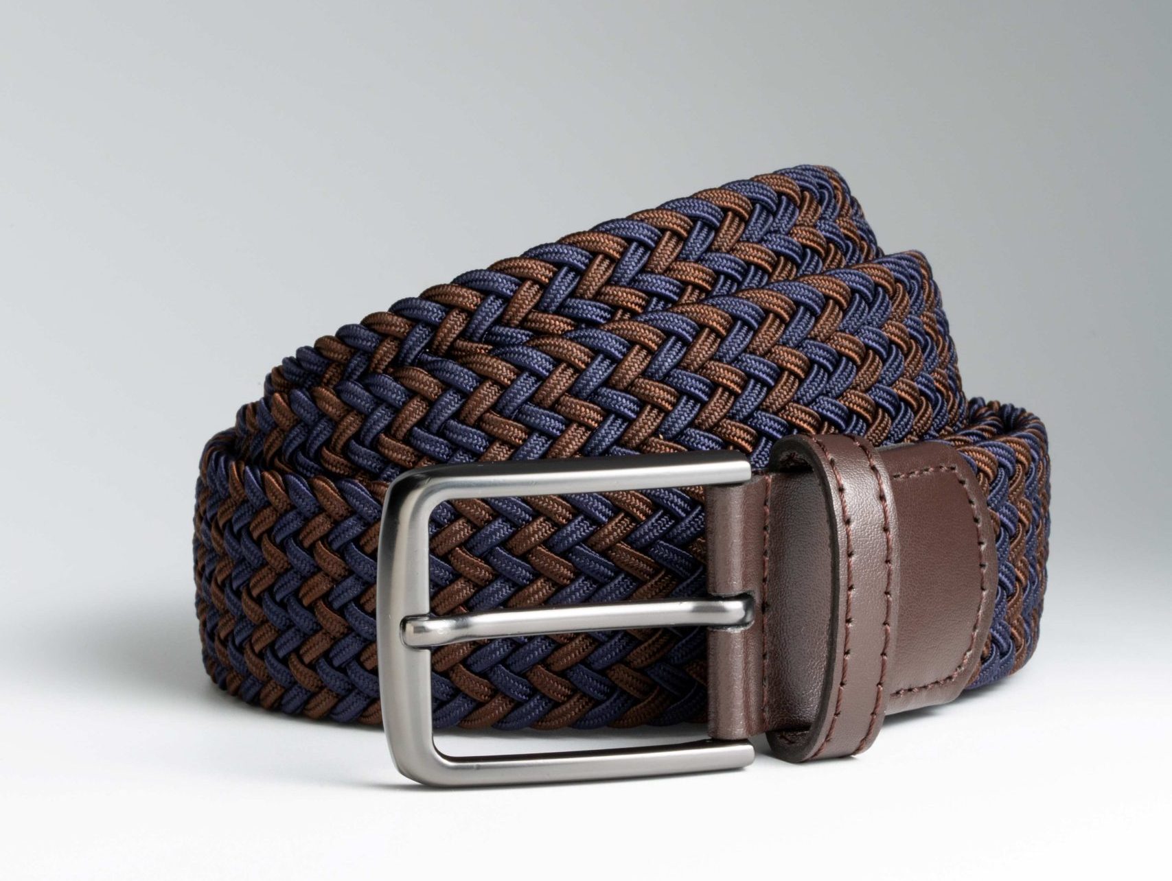 Elastic Stretch Golf Belt for Men in Navy Blue and Brown woven color